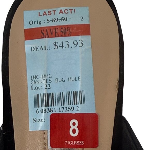 INC Black Bug Gannie 5 Velvet Rhinestone Dragonfly Bumblebee 8 Mules Flats READ - Picture 8 of 11